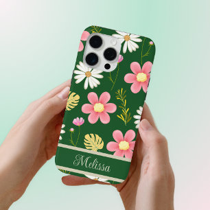 Coque Case-Mate iPhone Élégant vert moderne rose floral