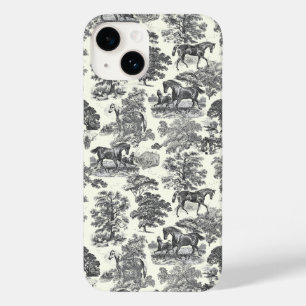 Coque Case-Mate iPhone Elégant Vintage Chic Black White Horse Toile