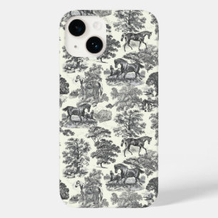 Coque Case-Mate iPhone Elégant Vintage Chic Black White Horse Toile
