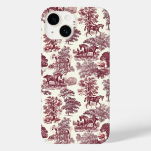 Coque Case-Mate iPhone Elégant Vintage Chic Burgundy Horse Toile