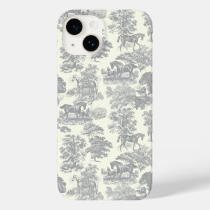 Coque Case-Mate iPhone Elégant Vintage Chic Gris Blanc Cheval Toile