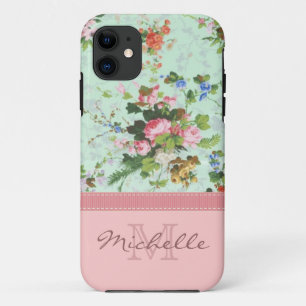 Etui iPhone Case-Mate Elégant Vintage Floral Rose Monogramme Nom Girly