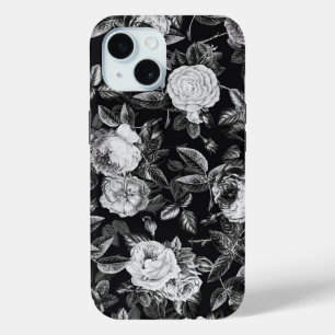 Coque Case-Mate iPhone Élégant Vintage noir blanc Botanique Roses floraux