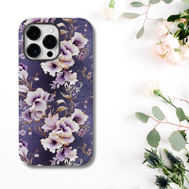 Coques Case-Mate iPhone Élégant violet et crème orchidée florale (ROMANTIC GIFT FOR HER)