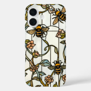 Coque Pour iPhone 16 Élégant vitrail d'art nouveau botanique abeille