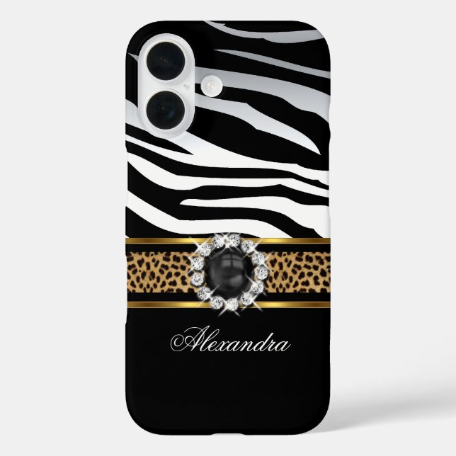 Coques Case-Mate iPhone Elégant Zebra Stripe Leopard Black Gold Pearl (Verso)