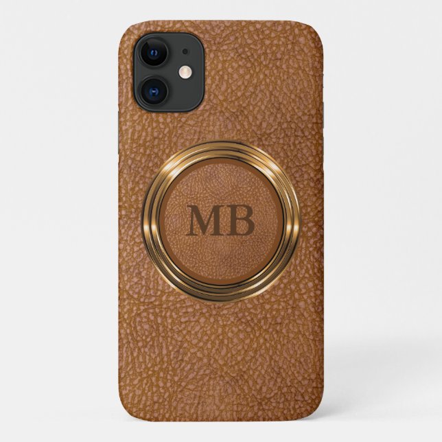 Coques Case-Mate iPhone Élégante apparence de cuir de style monogramme (Dos)