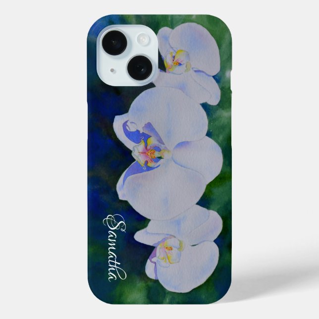 Coques Case-Mate iPhone Elégante aquarelle blanche orchidées boho tropical (Verso)