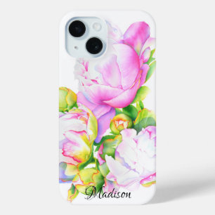 Coque Case-Mate iPhone Elégante aquarelle fleurie de pivoine rose