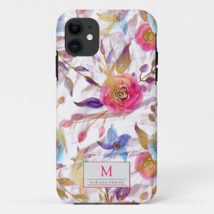 Case-Mate iPhone Case Elégante aquarelle fleurie rose et blanc
