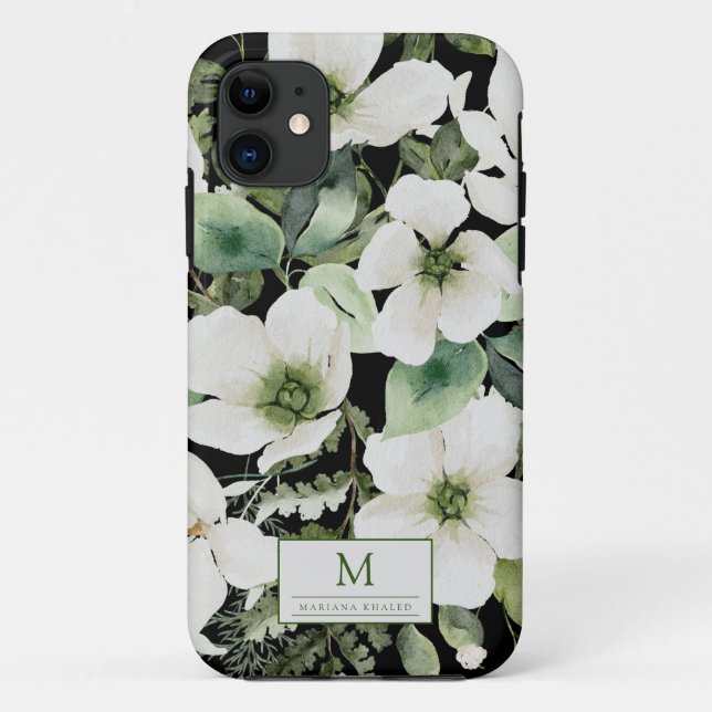 Coques Case-Mate iPhone Elégante aquarelle florale noir et blanc (Dos)