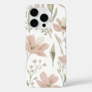 Coque iPhone 16 Pro Elégante aquarelle florale vert et rose pâle