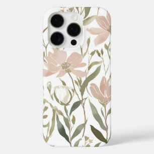 Coque iPhone 16 Pro Elégante aquarelle florale vert et rose pâle