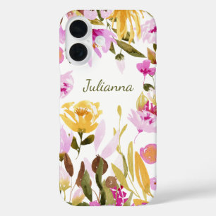 Coque Pour iPhone 16 Elégante aquarelle rose jaune Floral Personnalisé