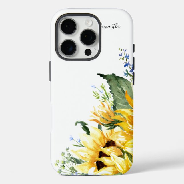 Coques Case-Mate iPhone Elégante aquarelle tournesol floral personnalisé (Verso)