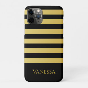 Case-Mate iPhone Case Elégante bande d'or noir avec votre nom