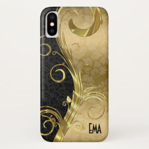 Etui iPhone Case-Mate Elégante Black Damask Gold Swirls