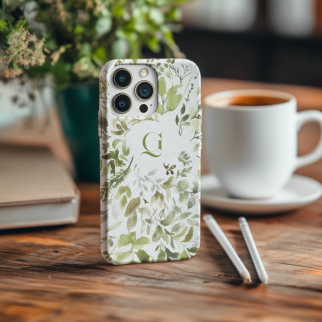 Coques Case-Mate iPhone Élégante Botanique Florale | Monogramme Initial  (Créateur téléchargé)