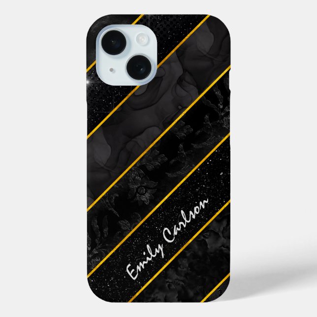 Coques Case-Mate iPhone Élégante brillance d'or noir géométrique (Verso)
