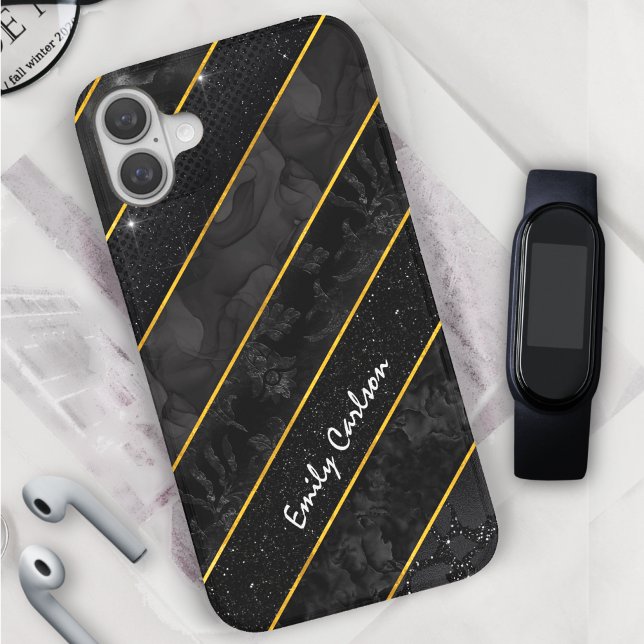 Coques Case-Mate iPhone Élégante brillance d'or noir géométrique (Créateur téléchargé)