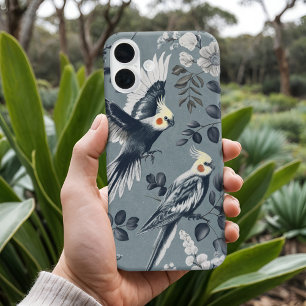 Coque Pour iPhone 16 Plus Elégante Chinoiserie Cockatiel Vol Bleu Floral