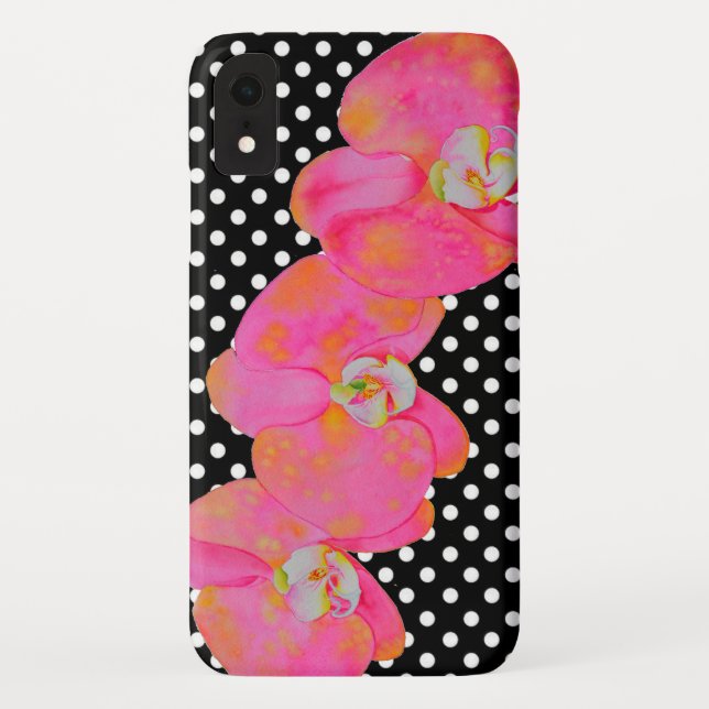 Coques Case-Mate iPhone Elégante couleur rose rétro orchidées pois (Dos)