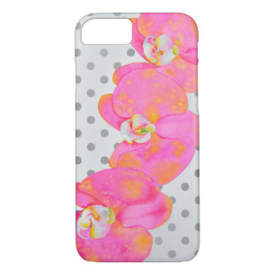 Coque iPhone 7 Elégante couleur rose rétro orchidées pois