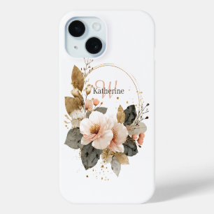 Coque Case-Mate iPhone Élégante couronne de fleurs rose et or, Nom person
