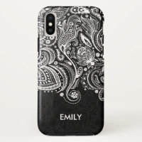 Elégante dentelle blanche et noire florale Paisley