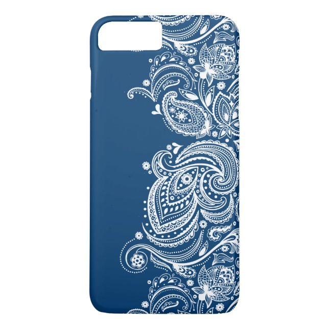 Coques Case-Mate iPhone Élégante dentelle blanche sur Arrière - plan bleu  (Dos)
