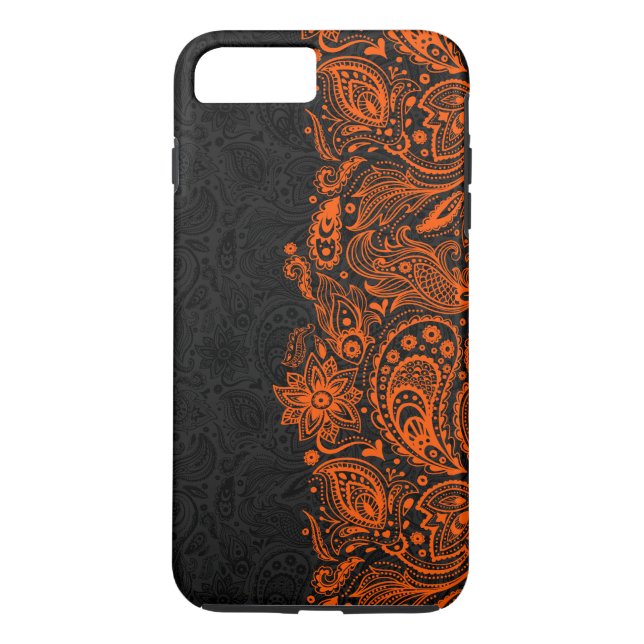 Coques Case-Mate iPhone Elégante dentelle de marguerite orange et noire (Dos)