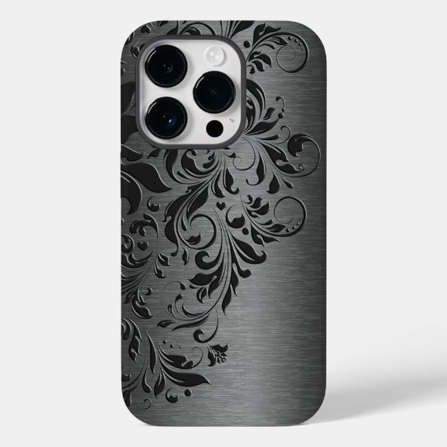 Coques Case-Mate iPhone Élégante Dentelle Florale Gris Sur Gris (Verso)