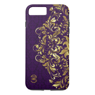 Case-Mate iPhone Case Elégante dentelle florale or pourpre damas