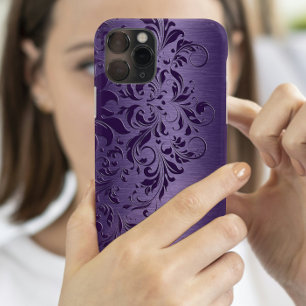 Coque Case-Mate iPhone Élégante Dentelle Florale Violette Profonde Sur Vi