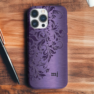 Coque iPhone 16 Pro Élégante Dentelle Florale Violette Profonde Sur Vi