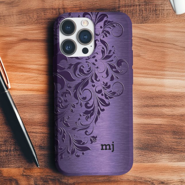 Coques Case-Mate iPhone Élégante Dentelle Florale Violette Profonde Sur Vi (Créateur téléchargé)