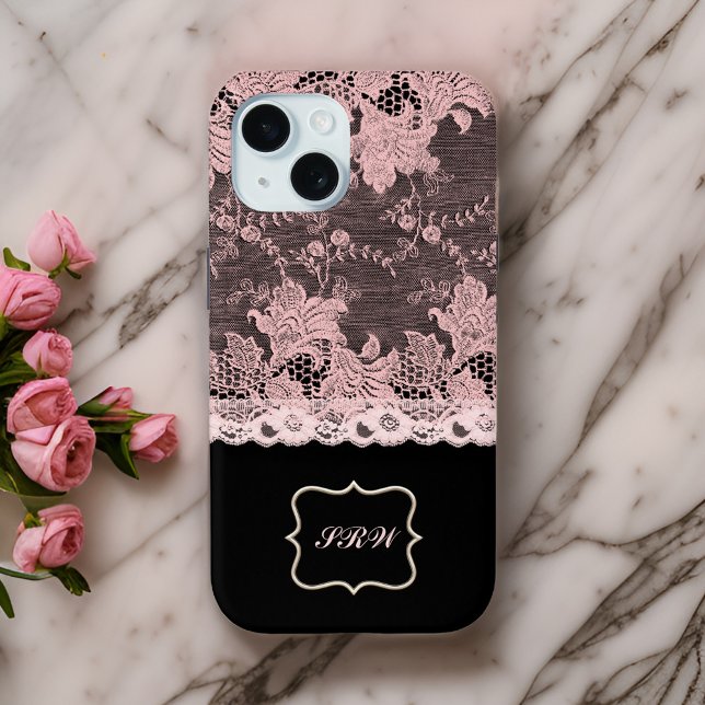 Coques Case-Mate iPhone Elégante dentelle rose Faux et noire (Créateur téléchargé)