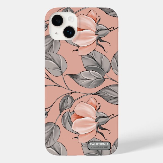 Coques Case-Mate iPhone Élégante Feminine Jolie fleur rose et gris (Verso)