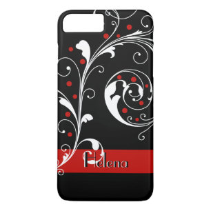 Etui iPhone Case-Mate Élégante feuille de défilement floral noir, rouge