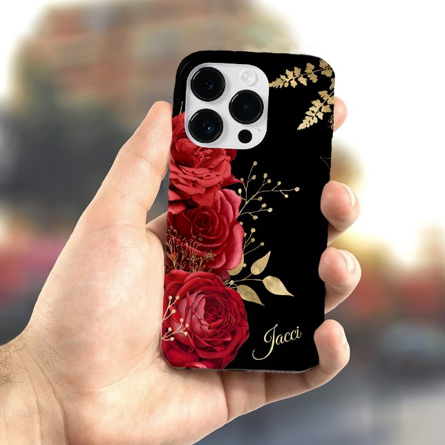 Coques Case-Mate iPhone Elégante feuille d'or rouge Rose (Créateur téléchargé)