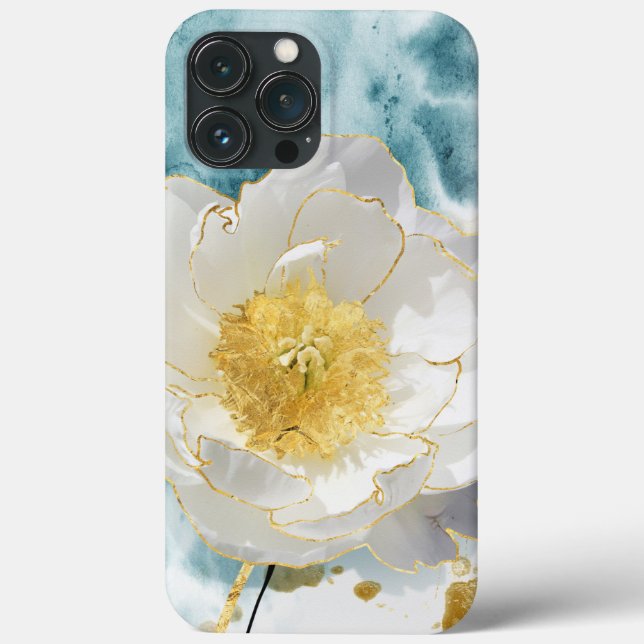 Coques Case-Mate iPhone Elégante Fleur Blanche Simple Luxe Aquarelle Or (Verso)