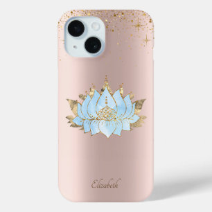 Coque Case-Mate iPhone Élégante Fleur de Lotus Bleue Classeuse en Or Rose