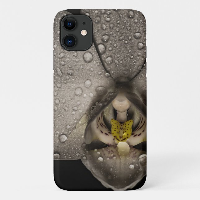 Coques Case-Mate iPhone Élégante fleur d'orchidée gris floral noir (Dos)