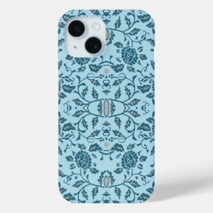 Coque Pour iPhone 15 Elégante Fleur Turquoise Damas