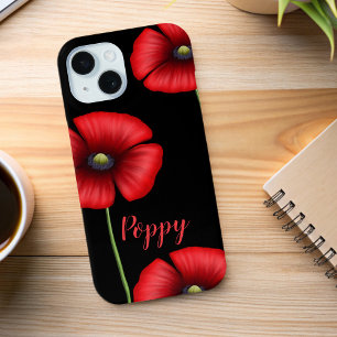 Coque Case-Mate iPhone Élégante Fleurs de pavot rouge Nom Floral Noir