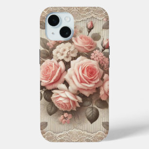 Coque Case-Mate iPhone Élégante Florale rose Vintage avec dentelle