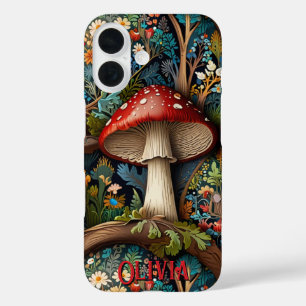 Coque Pour iPhone 16 Élégante forêt vintage de champignons bohème