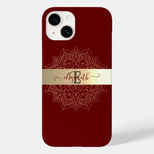 Coque Case-Mate iPhone Élégante Grille d'or moderne Flore Mandala Rouge