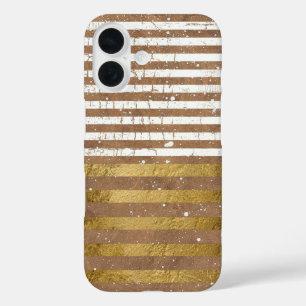 Coque Pour iPhone 16 Elégante Grille Or & Blanc