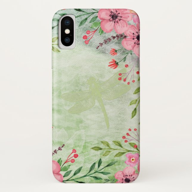Coques Case-Mate iPhone Élégante illustration de libellule florale à l'aqu (Dos)